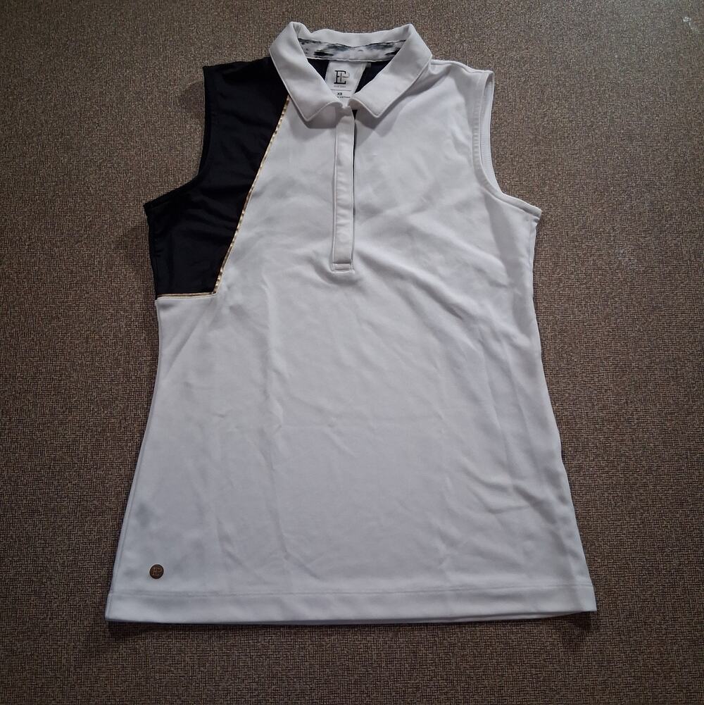 EP Pro Sleeveless Golf Tennis Polo XS White Black Gold Sport Athletic Buttons